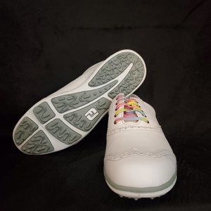 New Women's Footjoy LoPro Collection White w/Rainbow Laces Golf Shoes 7